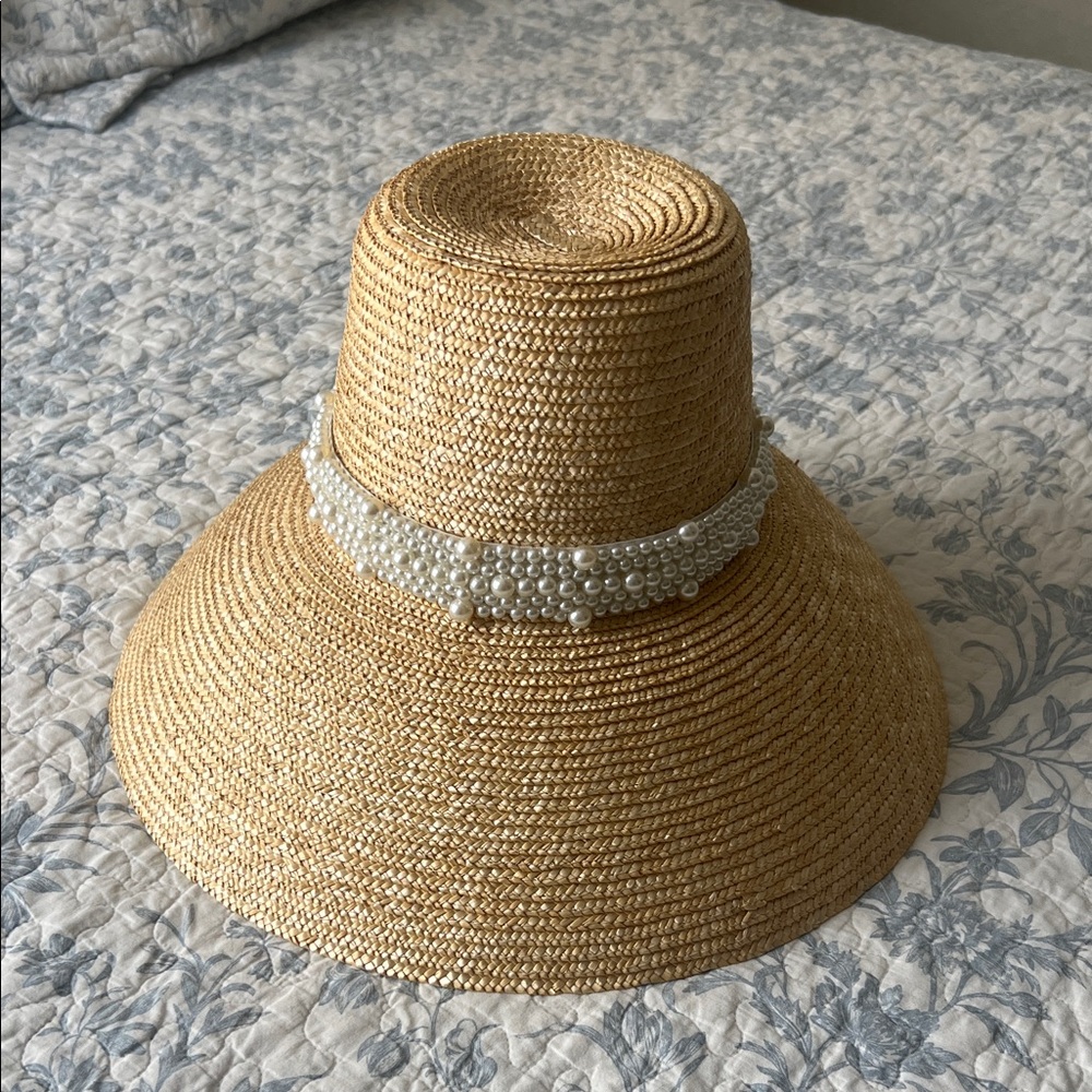 Elegant Pearl-Trimmed Straw Hat